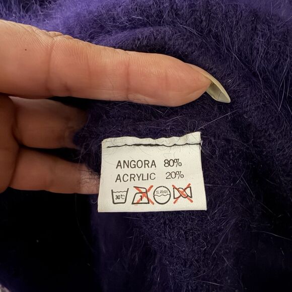 VTG Connie A Lee Angora Fuzzy Sweater Womens S/M Purple Collared Whimsical Retro - Picture 3 of 11